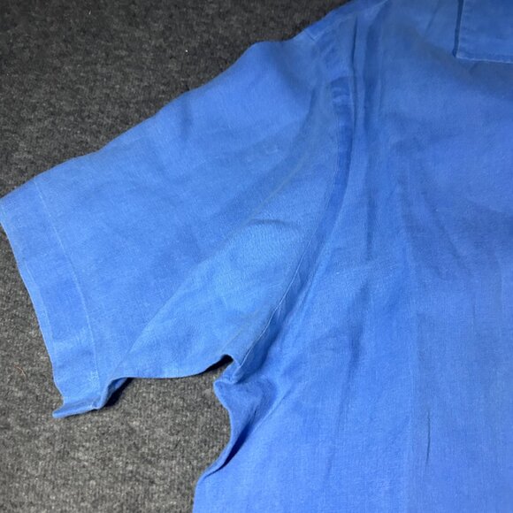 VTG Polo Ralph Lauren Shirt Mens L Caldwell Blue Loop Collar Linen Button Camp - Picture 5 of 9